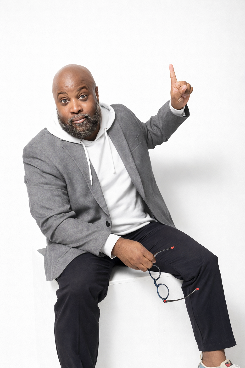 Uncle Phil grinning and pointing up — an expressive personal photo